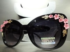 VINTAGE RETRO CAT EYE Style SUN GLASSES Black Frame Unique Floral Flower Design