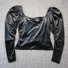 Express Puff Sleeve Velvet Top M Black Ruched Whimsigoth Dark Romantic Feminine