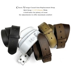 Distressed Casual Jean Replacement Strap Genuine Leather Belt Strap 1-1/2″ Wide