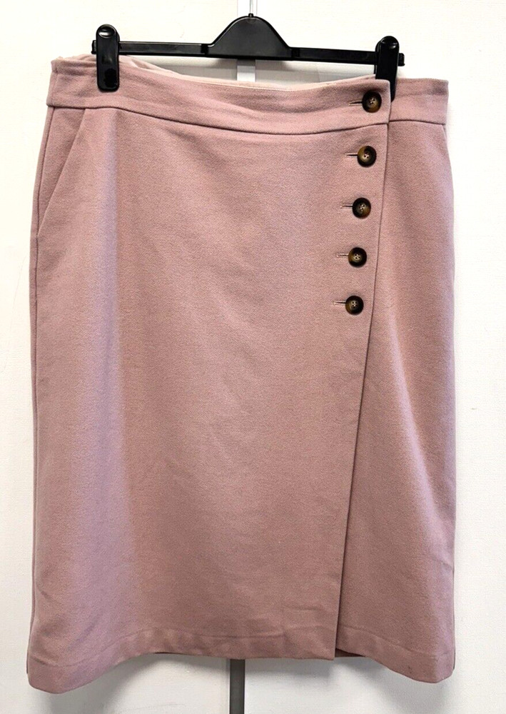 Boden UK18 Eur46 US14 dusty pink wool-blend heavier weight lined wrap skirt