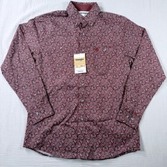 NEW Wrangler George Strait Mens Shirt Med Red Maroon Paisley Relaxed Fit Stretch