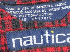 NAUTICA MENS L RED BLACK PLAID VINTAGE USA MADE LOOSE KNIT BREATHABLE SHIRT LS