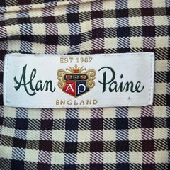 Alan Paine Gingham Check Button Down Shirt Mens XL Navy Burgundy Cotton
