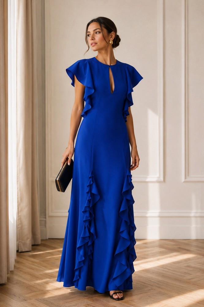 Sachin & Babi Illiana Gown 6 Cobalt Blue Ruffle Formal Evening Dress