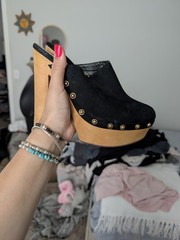 Bebe Studded Platform Heels Size 6 Black Leather Slip-On Closed Toe
