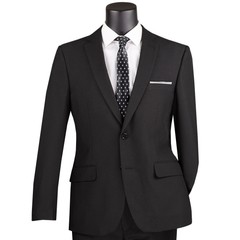 LUCCI Men’s Black 2-Button Slim-Fit Poplin Polyester Suit NEW