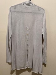 Ghost London Cardigan Size L Grey Linen Blend Open Front Drape Longline Knit