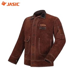 JASIC Leather Welding Jacket Split Cowhide Flame Resistant for Heavy Duty Welder