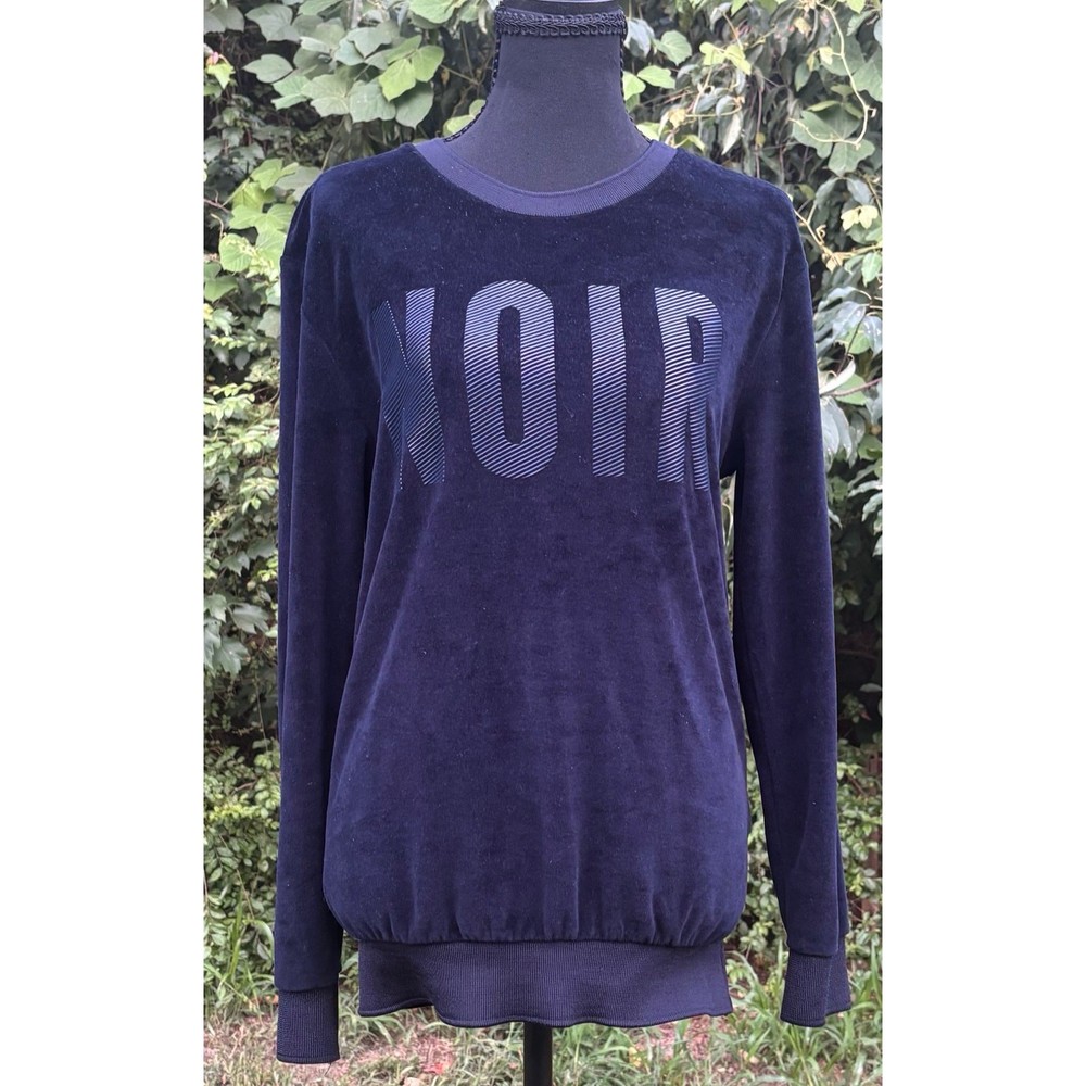 Zara Man Velour NOIR Sweatshirt Navy Blue Crewneck Pullover Size S