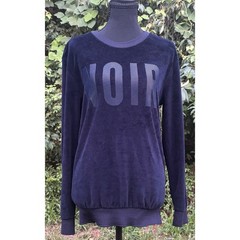 Zara Man Velour NOIR Sweatshirt Navy Blue Crewneck Pullover Size S