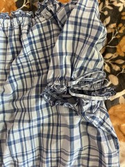 Free Assembly Women’s XL Blue White Plaid Off Shoulder Embroidered Crop Blouse