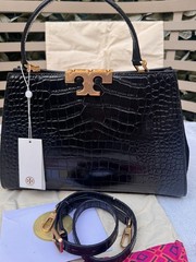 Tory Burch Eleanor Croc-Embossed Satchel NWT MSRP US $950 Black Dustbag