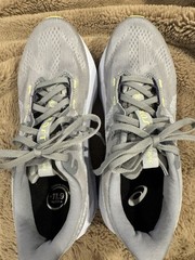 Asics Novablast 5 Womens, Size 8, Gravel/Blue Fade