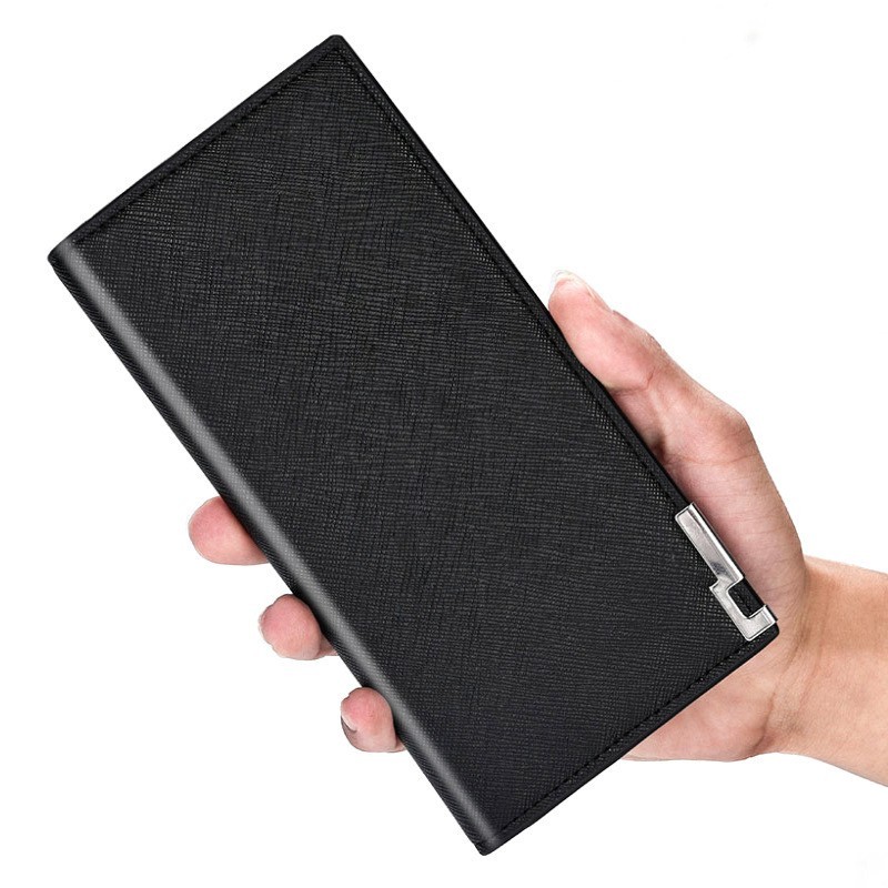 Long Leather Wallet Bifold Card Holder Brown Black