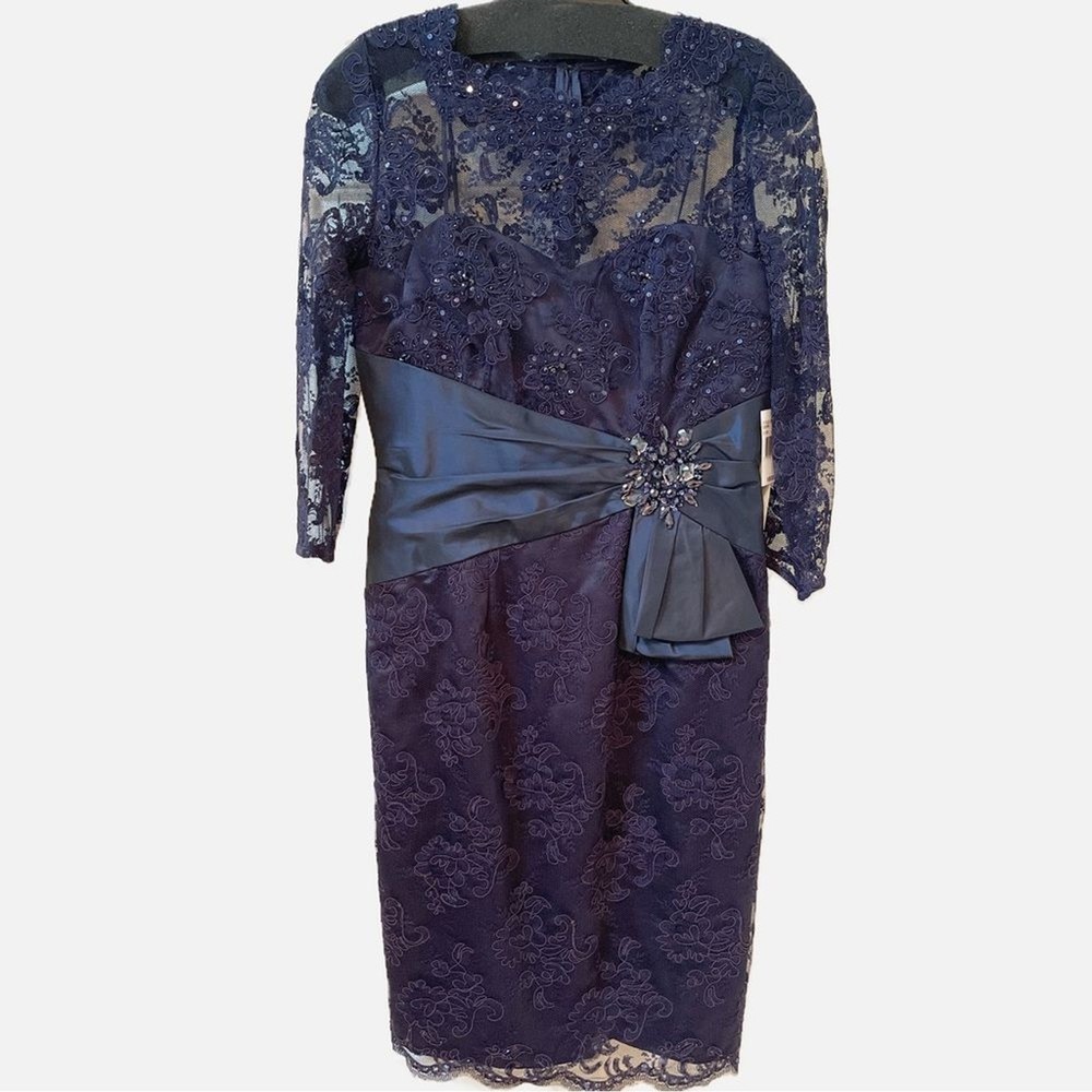 Teri Jon by Rickie Freeman Navy Cocktail Wedding Dress Size 6