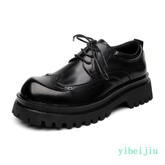 2026 Men’s Thick Sole Big Round Toe Business Brogue Leather Derby Shoes Oxfords