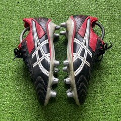 ASICS LETHAL TACKLE P507Y Black Red Boots US 9 EUR 42.5 Metal Studs