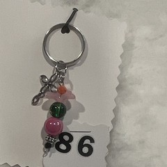 Silver/Pink/Green Beaded Heart Key Chain