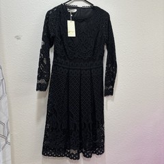 Gorgeous New Luxury Italian Little Black Slip Dress with Lace Overlay L
