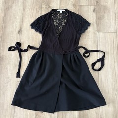 Diane von Furstenberg Women’s Black Floral Lace Wrap V-Neck Mini Dress Size 6
