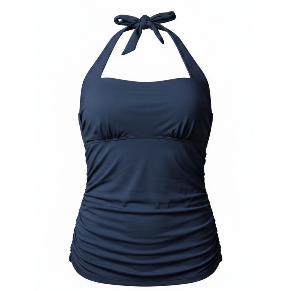 LANDS’ END | Black Halter Tankini Swim Top Tummy Control Built In Bra | 16