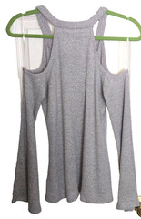 Venus Cold Shoulder Long Sleeve Sweater Women’s Small Gray w/Pearl Accents NWOT