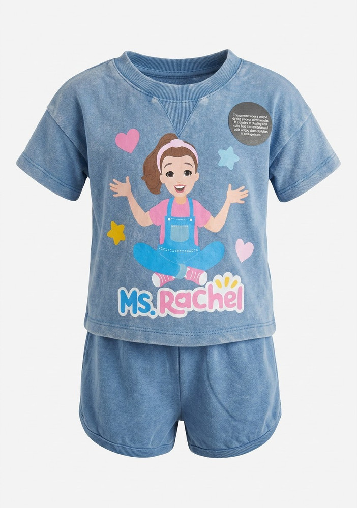 Ms. Rachel Girls 2T Blue 2pc Shorts Set Tee/Short Sleeve Cotton Princess Graphic