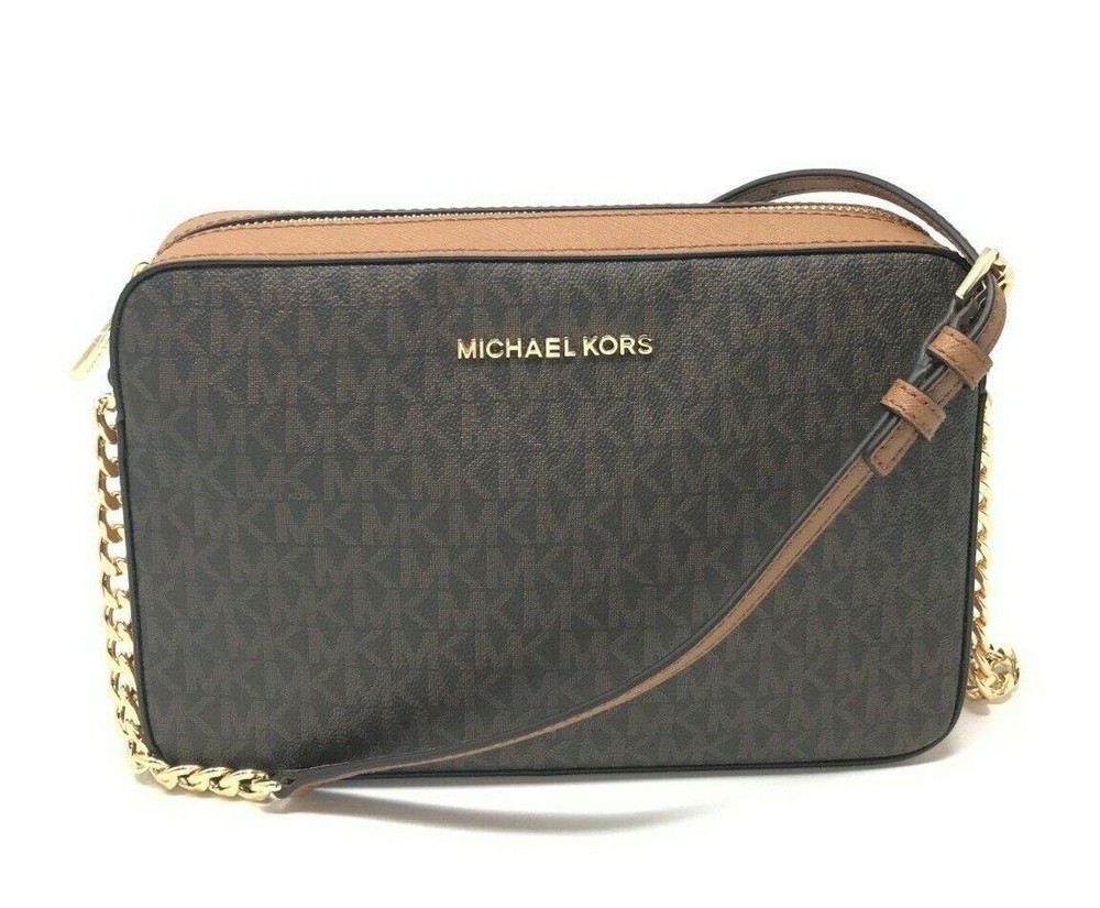 Michael Kors Jet Set Item Large East West Crossbody Chain Handbag Clutch Brown