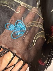 Women’s Sheer Mesh Floral Embroidered Fringe Shawl/poncho Black Blue Pink Gold