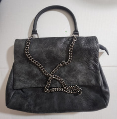 Black Medium Satchel Top Handle Chain Strap Silver Hardware Zip Magnetic 15x10x2