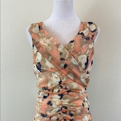 McGinn Orange Tan Ruched V-Neck Mini Dress Size 10