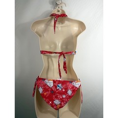 Kaligirlz Red Diamond Star Graphic Halter Bikini Set Side Tie Bottoms Large