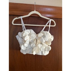 White 3D Floral Bustier Crop Top Rhinestone Detail Size S Shein