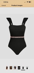 CUPSHE Black Ribbed Ruffle Wide Adjustable Strap One-Piece Swimsuit M D