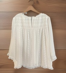 CeCe White Cream Lace Blouse Boho Ruffle Flounce 3/4 Sleeve Shirt Top Womens XL