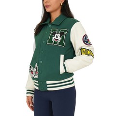 Disney Adult Unisex Varsity Jacket 12 Disney Patches Striped Trim and Cuffs
