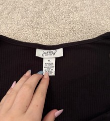 Just Polly New York Women’s Black Square Neck Ribbed Knit Stretch Top XL