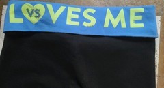 Victoria Secret Loves Me Black Neon Blue Fold Over Yoga Flare Bottom Legging S P