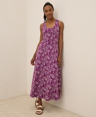 Pact Women’s Fit & Flare Open Back Maxi Dress Small Looking Glass Floral Sangria