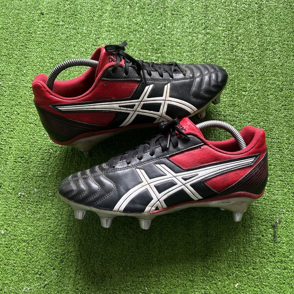 ASICS LETHAL TACKLE P507Y Black Red Boots US 9 EUR 42.5 Metal Studs