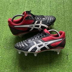 ASICS LETHAL TACKLE P507Y Black Red Boots US 9 EUR 42.5 Metal Studs