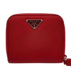 PRADA Tessuto nylon triangular logo folding wallet red compact wallet