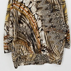 Chicos Women Brown Geometric Abstract Print 3/4 Sleeve Blouse Top Size 2 Large