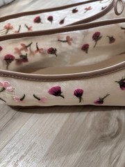 ALDO Women’s Beige Floral Embroidered Bow Slip-On Ballet Flats Round Toe