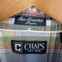 Chaps Sun Drenched Poplin Shirt Mens Large Blue Plaid Short Sleeve Button *READ