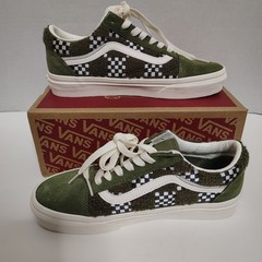 Vans Old Skool Green Suede Check Loden Skateboard Tufted Shoes Size M5/W 6.5