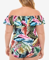 Swim Solutions Plus Size Off-The-Shoulder One-Piece Swimsuit Muti Size 24W