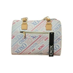 XOXO White Multicolor Logo Print Zip Satchel Top Handle Detachable Strap Gold