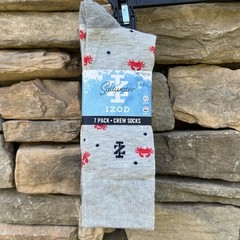 IZOD Men Crew Socks 7 Pairs 6-12.5 Size Boat Sailing MSRP $48 Gray Blue