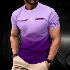 Men’s Paris Print T-Shirt 3D Gradient Oversized Casual Summer Short Sleeve Tee